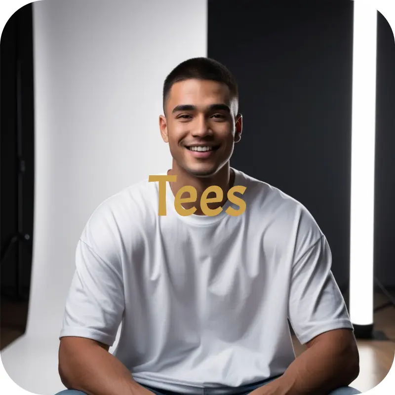 Man wearing plain white t-shirt sitting and smiling in studio – Spiritual Hustle Wear tees collection